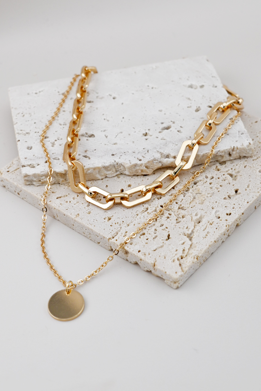 Mixed Chain Coin Pendant Necklace