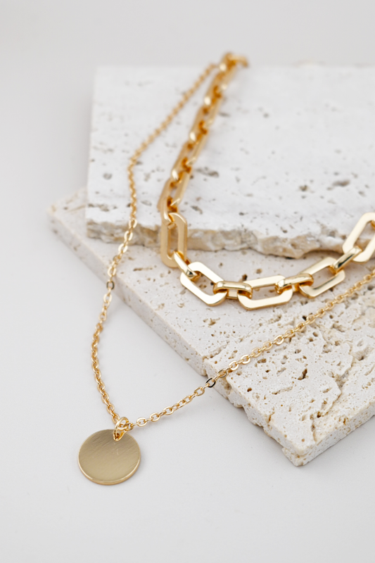 Mixed Chain Coin Pendant Necklace