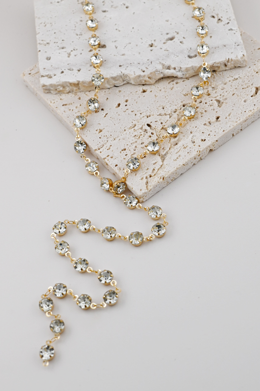 Gold Rhinestone Link Drop Necklace