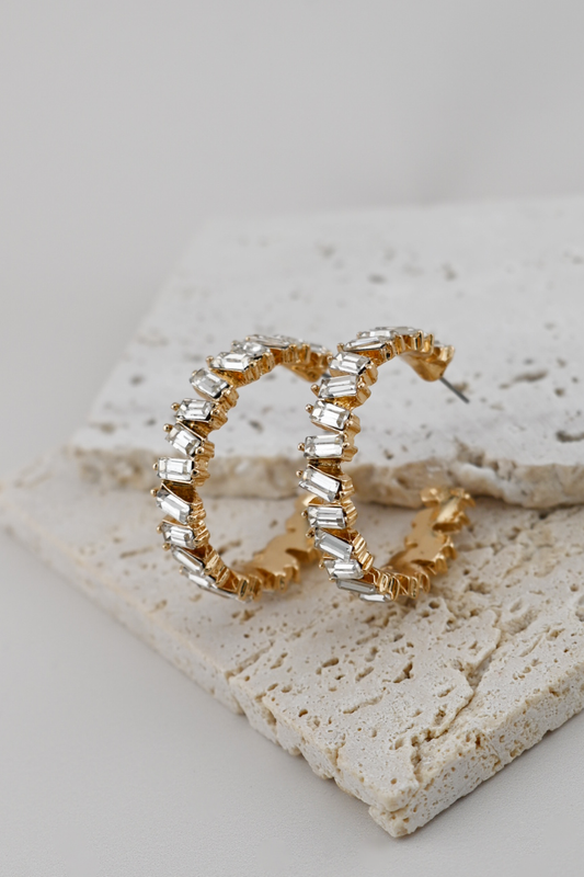 Baguette Rhinestone Hoop Earrings