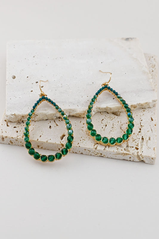 Green Goddess Beaded Teardrop Earrings