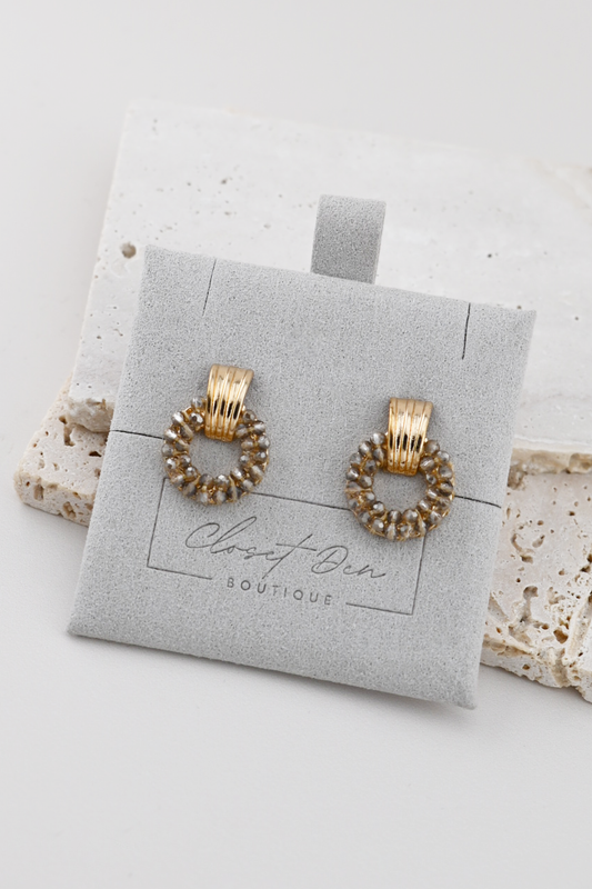 Mini Beaded Hoop Door Knocker Earrings – Taupe