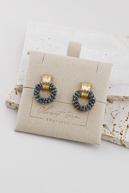 Mini Beaded Hoop Door Knocker Earrings – Navy