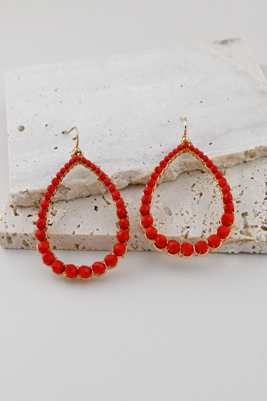 Scarlet Spark Beaded Teardrop Earrings