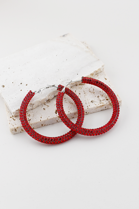 Red Radiance Rhinestone Hoop Earrings