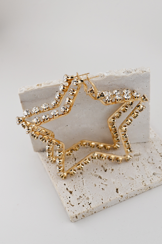 Gold Rhinestone Star Statement Hoops