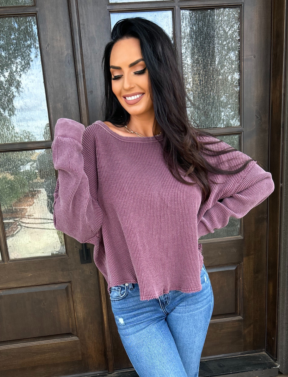 Laid-Back Luxe Waffle Knit Top – Mauve