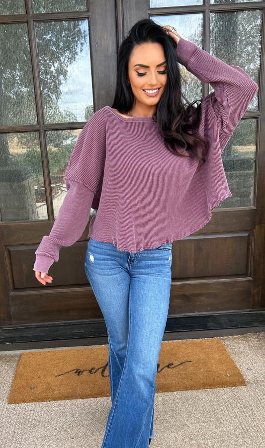Laid-Back Luxe Waffle Knit Top – Mauve