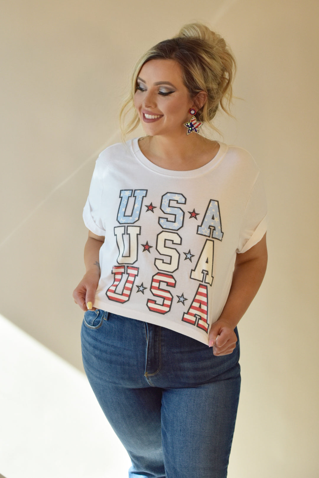 USA White Crop Tee