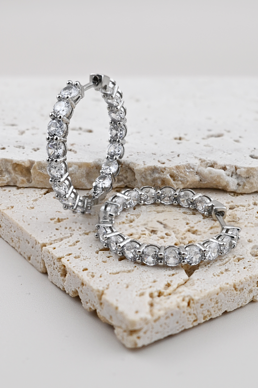 Silver Crystal Hoop Earrings