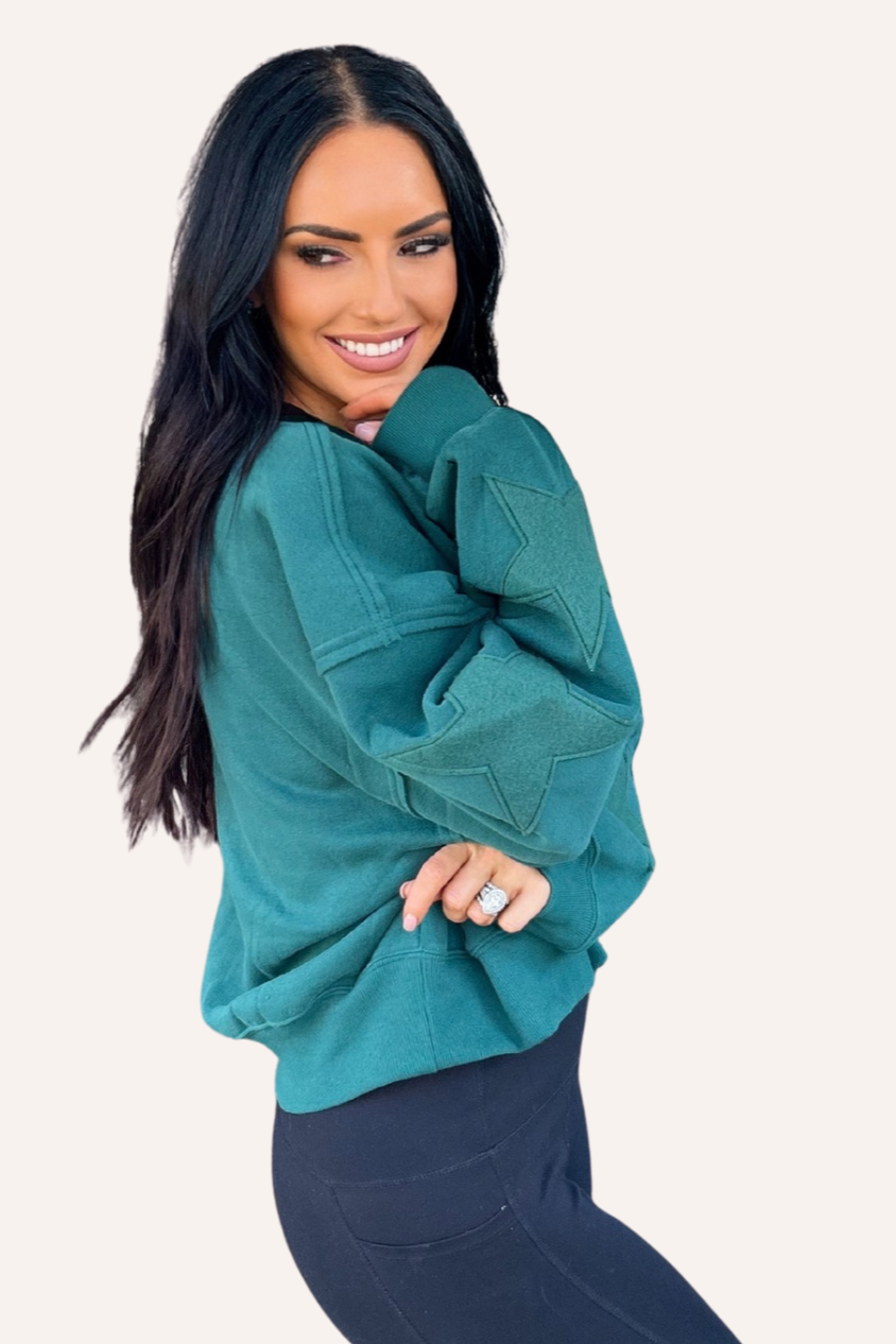 Star Patch Crewneck Sweatshirt β Dark Green
