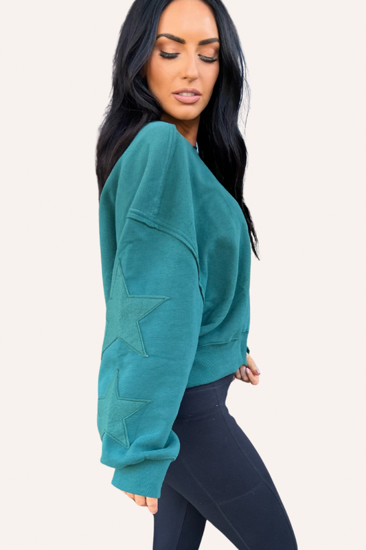 Star Patch Crewneck Sweatshirt – Dark Green