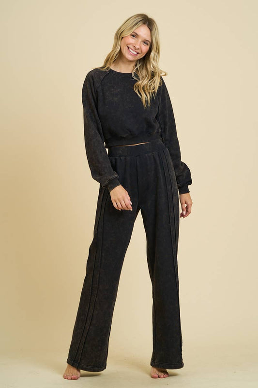 Black Washed Sweatshirt and Banded Pants Set