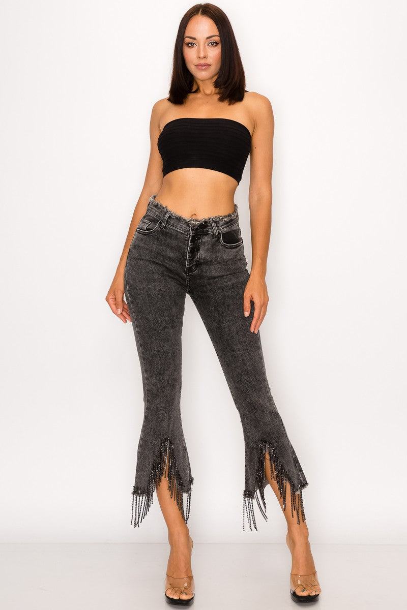 Miranda Rhinestone Fringe Denim