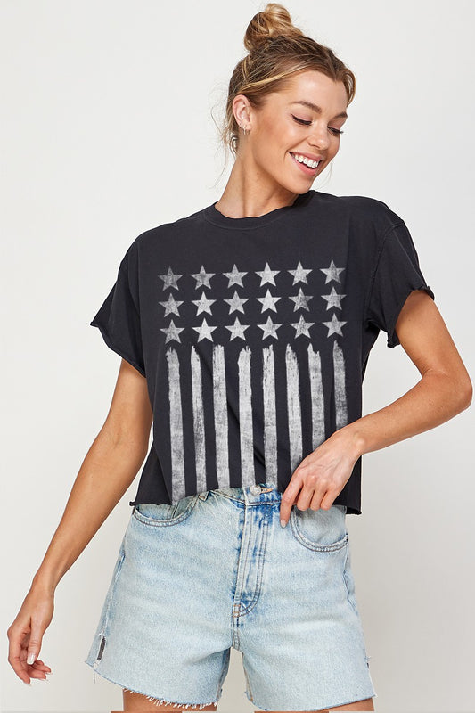 Black Stars & Stripes Long Crop