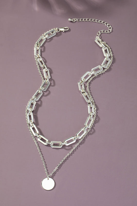 Mixed Chain Coin Pendant Necklace