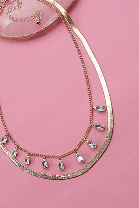 Rhinestone Herringbone Layered Necklace