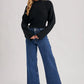 Mock Neck Open Back Ribbed Knit Tie Sweater Top