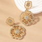 Double Flower Rhinestone Dangle Earrings