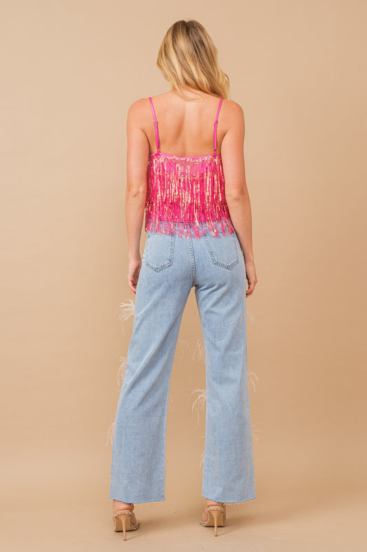 Carrie Sequin Fringe Top
