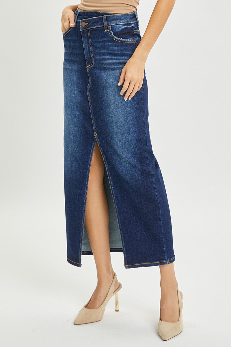 Crossover Denim Maxi Skirt