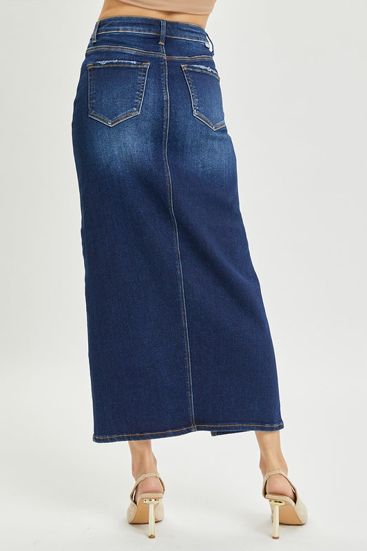 Crossover Denim Maxi Skirt