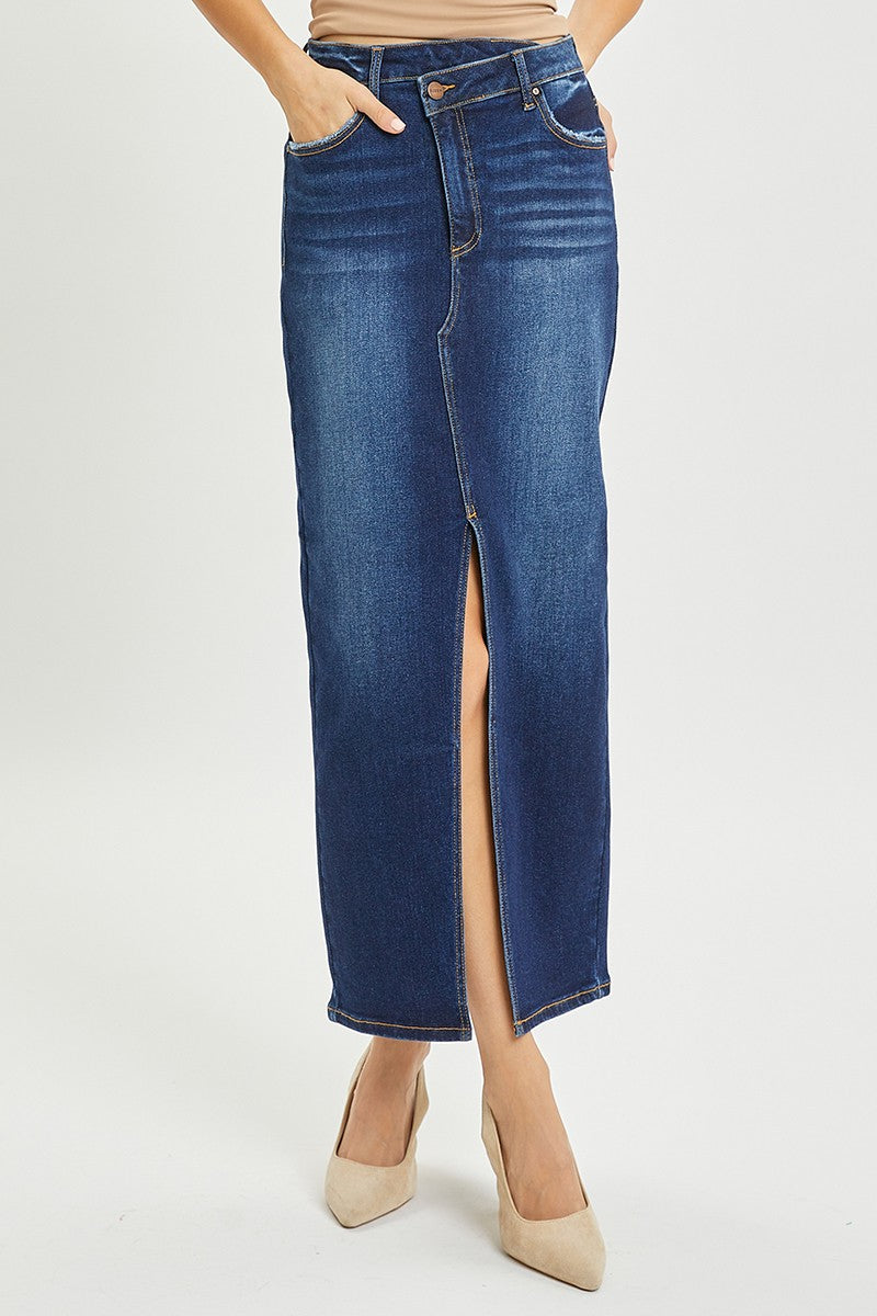 Crossover Denim Maxi Skirt