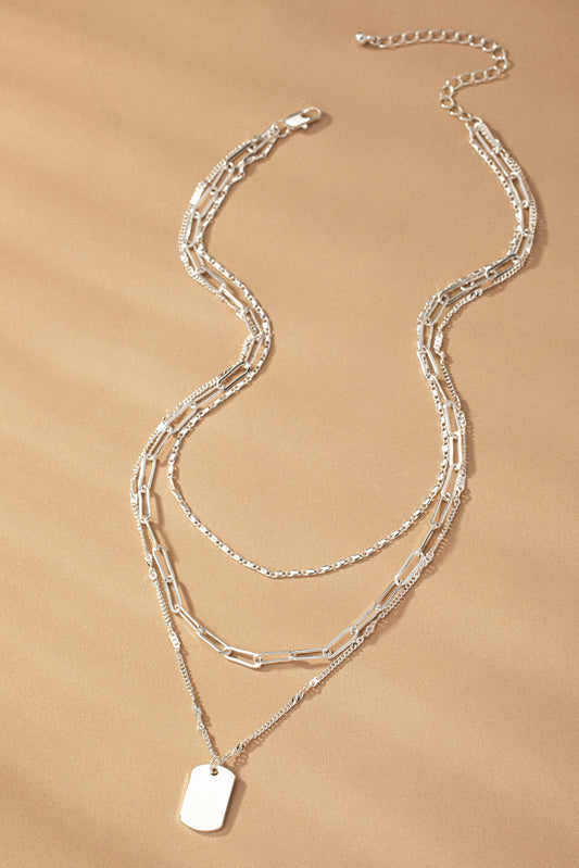 Mixed Chain Tag Pendant Necklace (Silver)