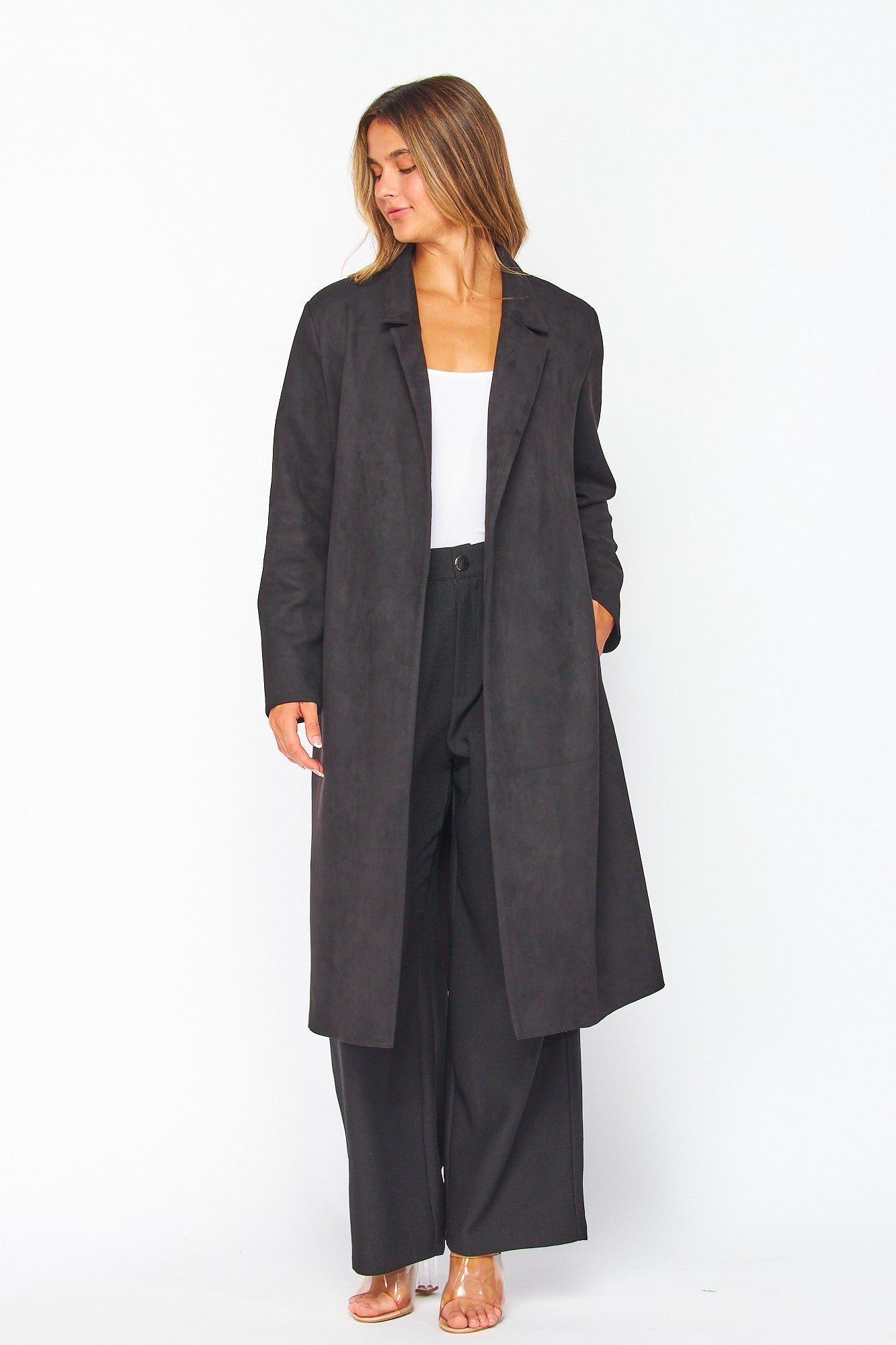 Black Faux Suede Coat