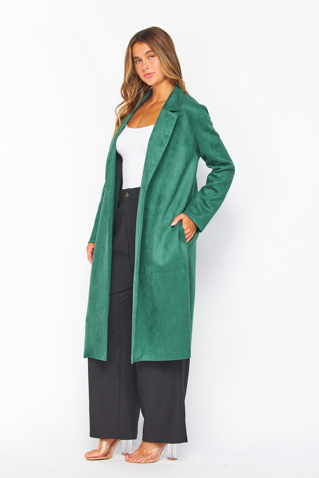 Hunter Green Faux Suede Coat