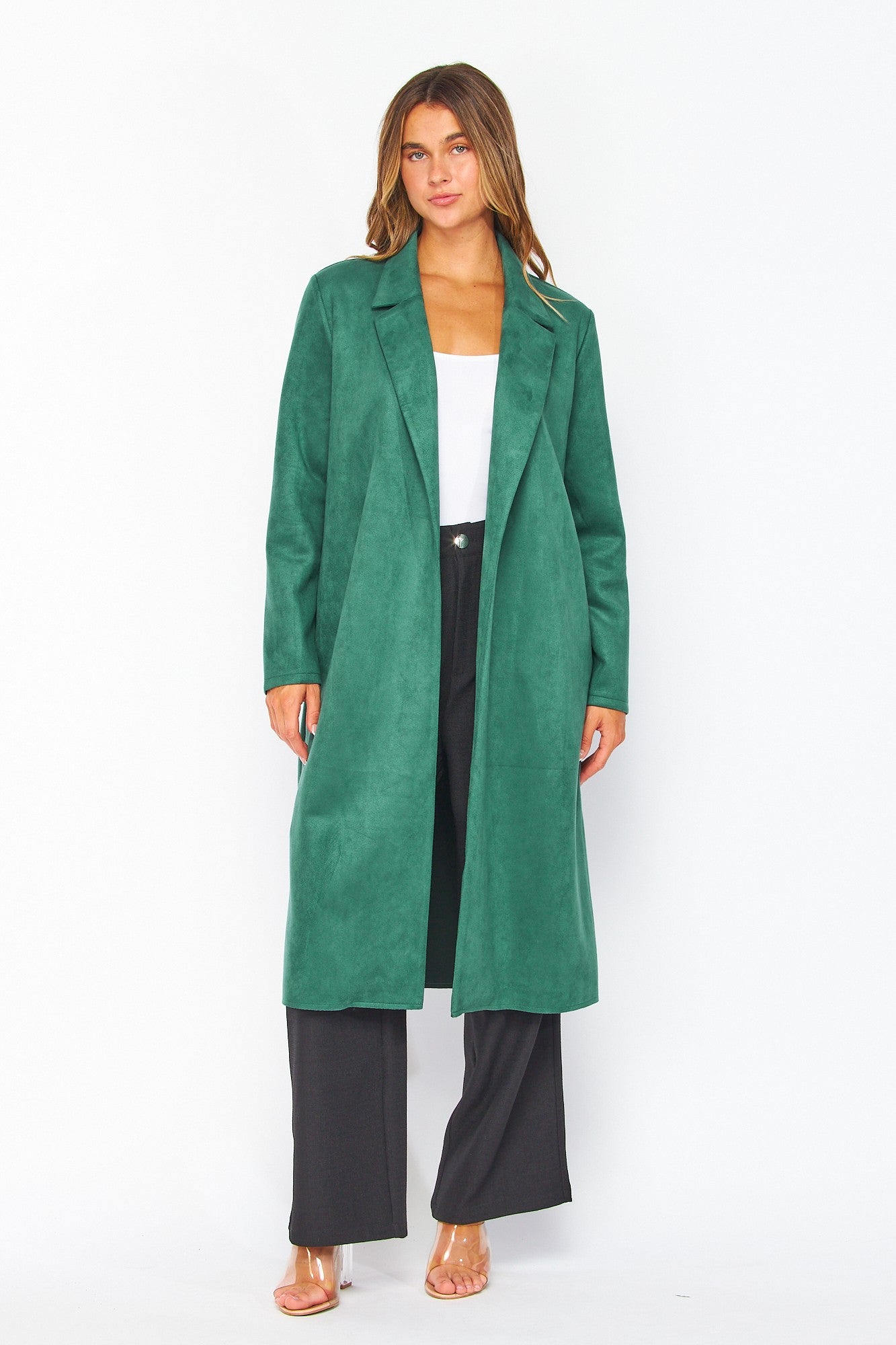 Hunter Green Faux Suede Coat