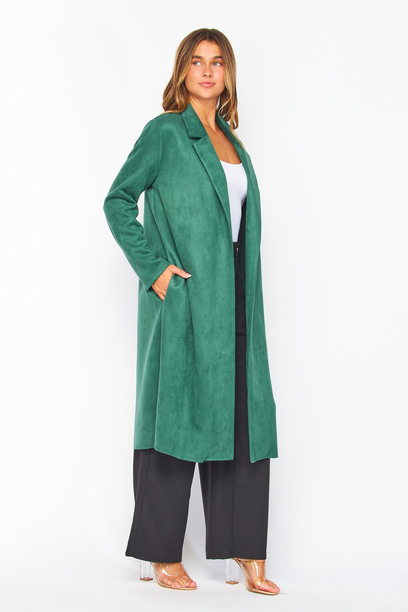 Hunter Green Faux Suede Coat