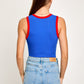 Blue & Red Ribbed Color Block Bodysuit