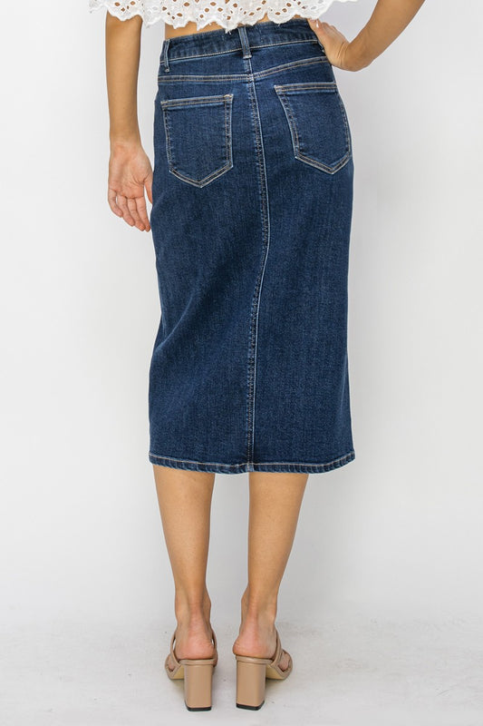 Crystal Denim Midi Skirt