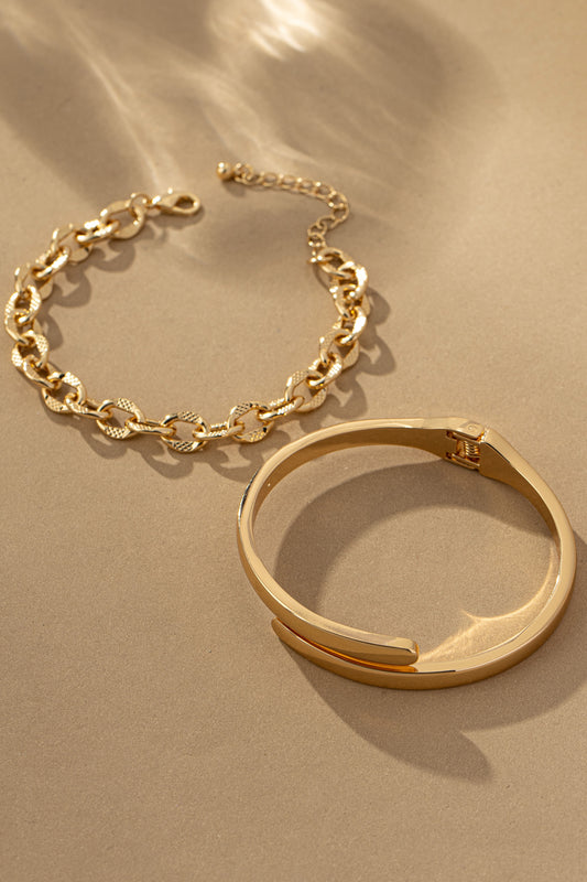 Chain & Cuff Bangle Bracelet Set