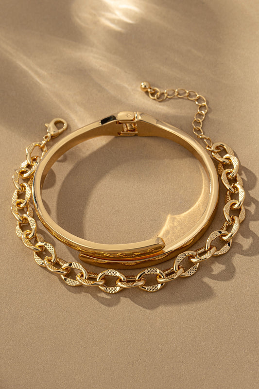 Chain & Cuff Bangle Bracelet Set