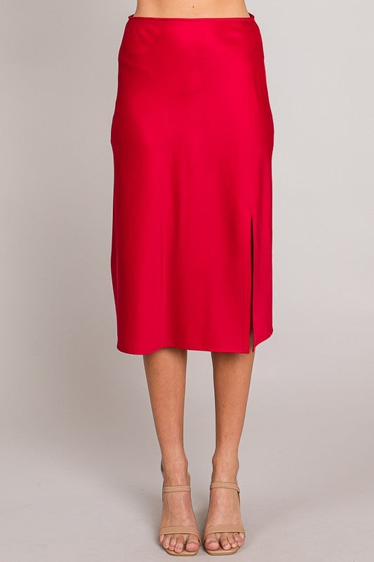 Raspberry Satin Midi Skirt