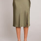 Olive Satin Midi Skirt