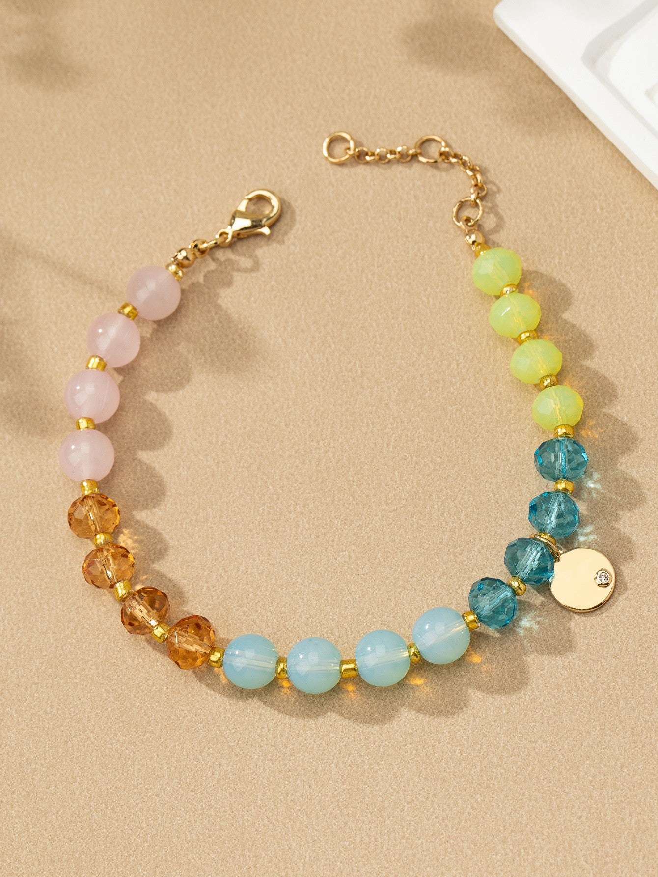 Color Bead Coin Charm Bracelet