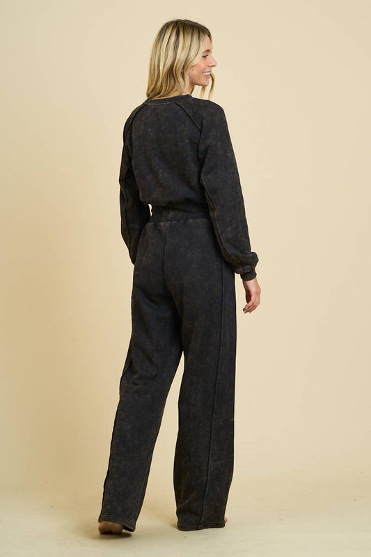 Black Washed Sweatshirt and Banded Pants Set