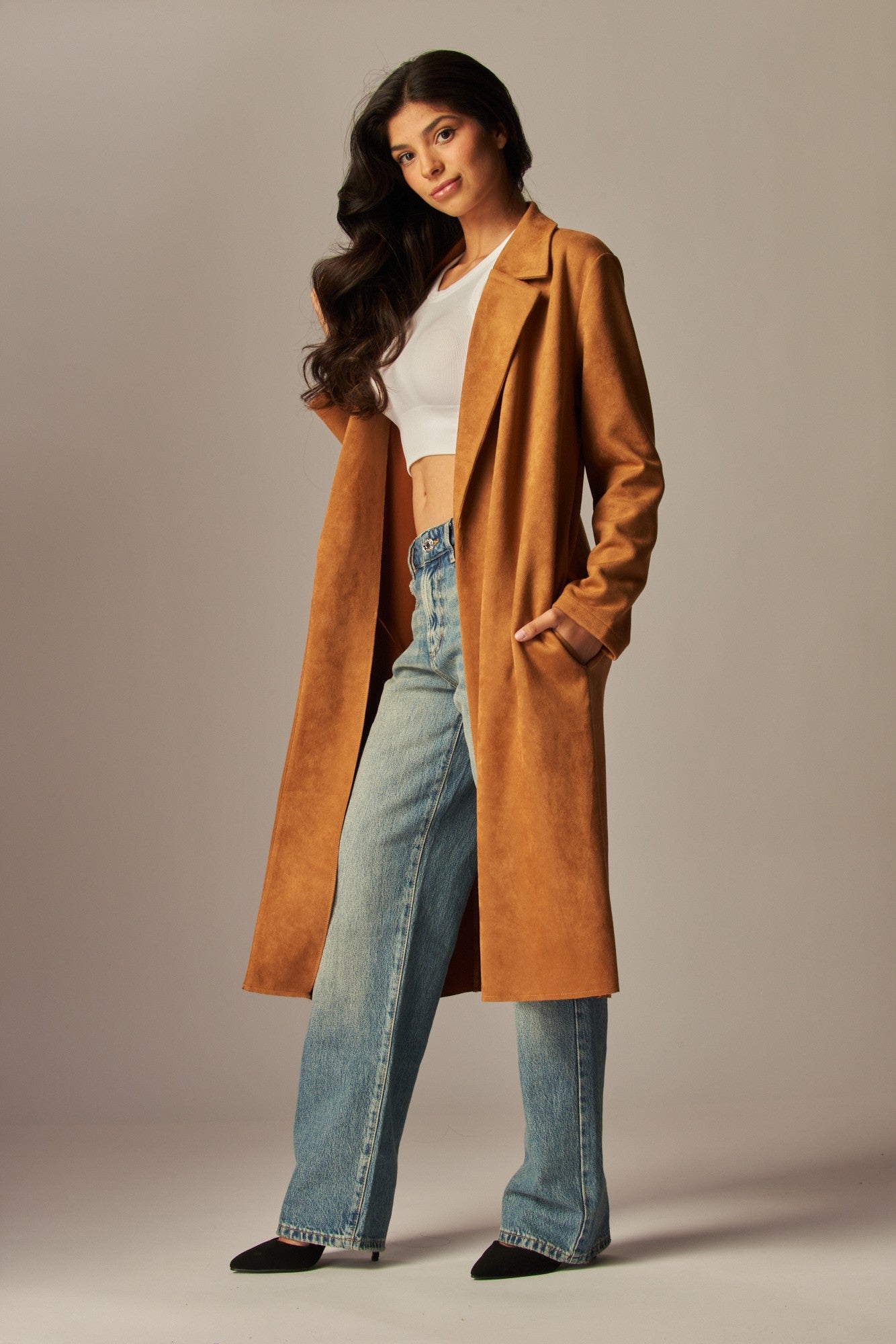 Camel Faux Suede Coat