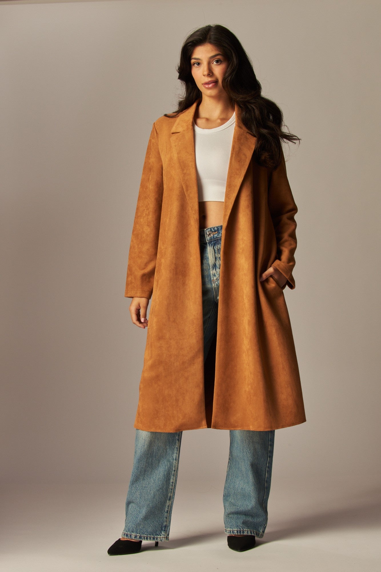 Camel Faux Suede Coat