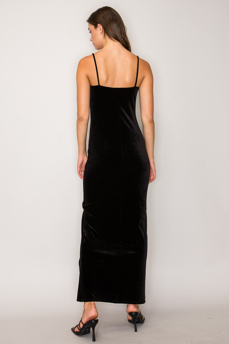 Black Velvet Cowl Neck Dress