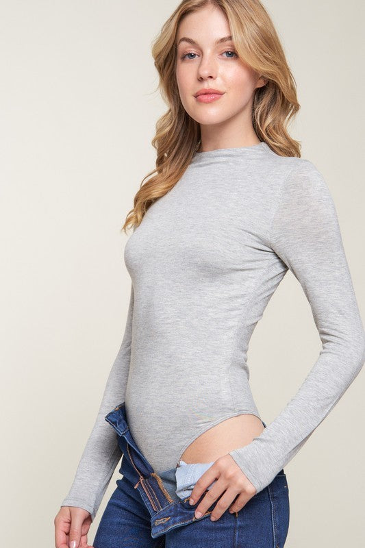 Brianna Heather Grey Long Sleeve Bodysuit