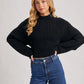 Mock Neck Open Back Ribbed Knit Tie Sweater Top
