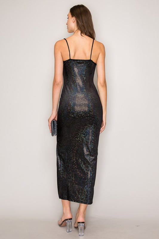 Black Metallic Velvet Dress