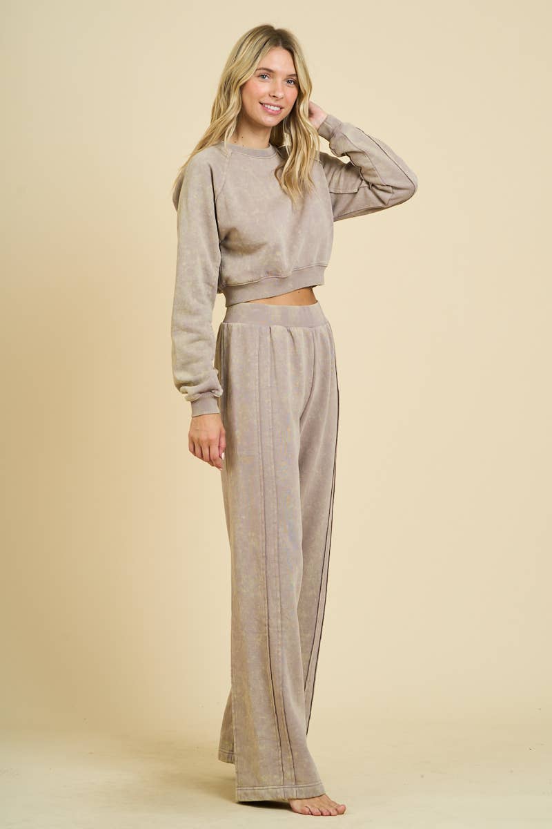 Mushroom Washed Sweatshirt and Banded Pants Set