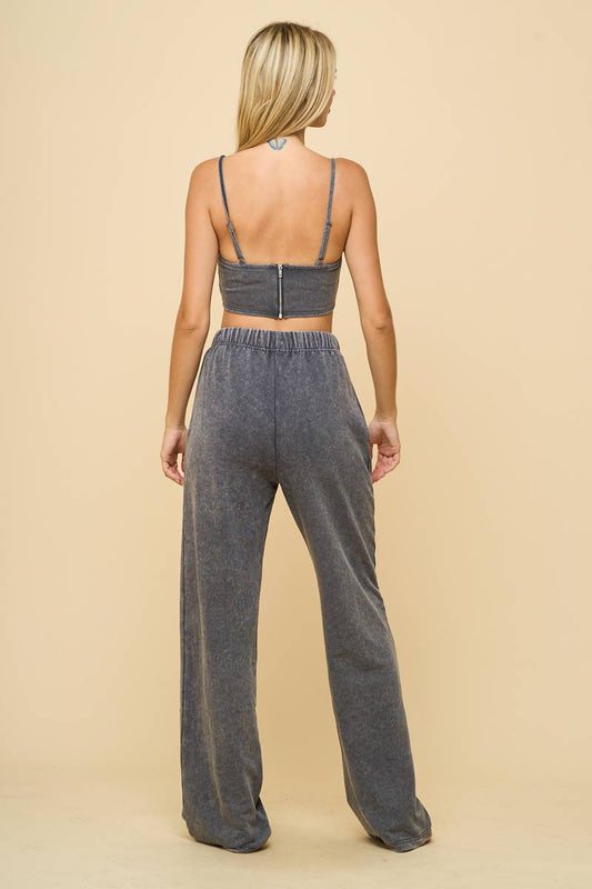 Black Mineral Wash Top And Wide Pants