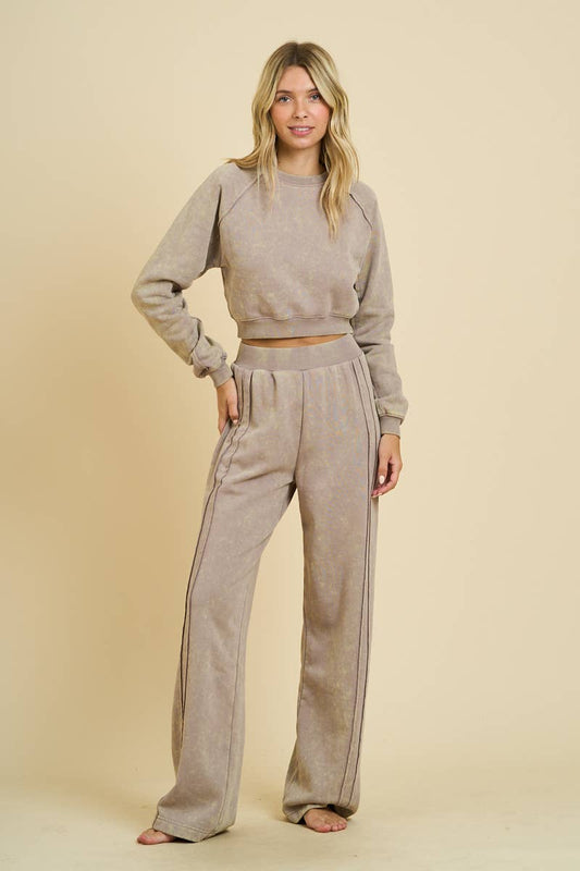 Mushroom Washed Sweatshirt and Banded Pants Set