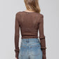 Brown Sheer Rib Knit Sweater